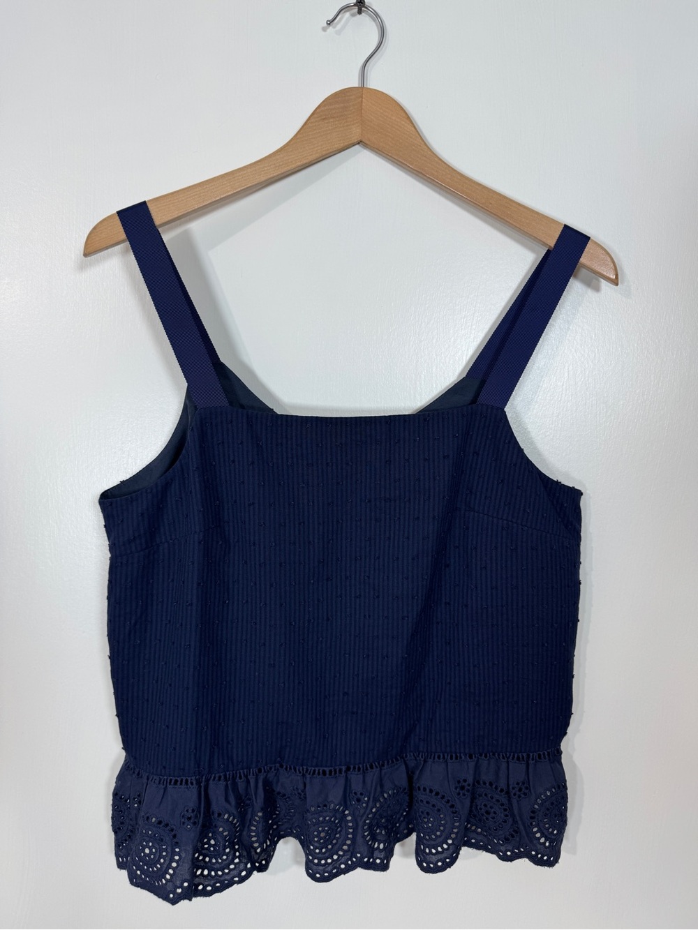 WSH47 {J. Crew} Navy Blue Eyelet Scalloped Peplum Tank Top Blouse
